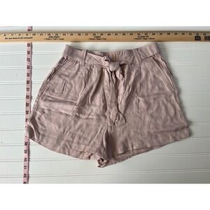 Women High Waist Paperbag Shorts Dusty Rose Pink Tie Waist Small Pockets